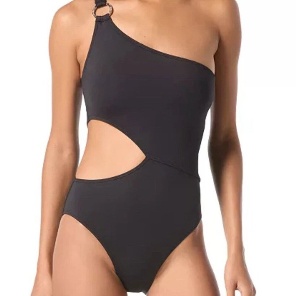 NWT Michael Kors One shoulder One Piece Swimsuit Black Sz 8